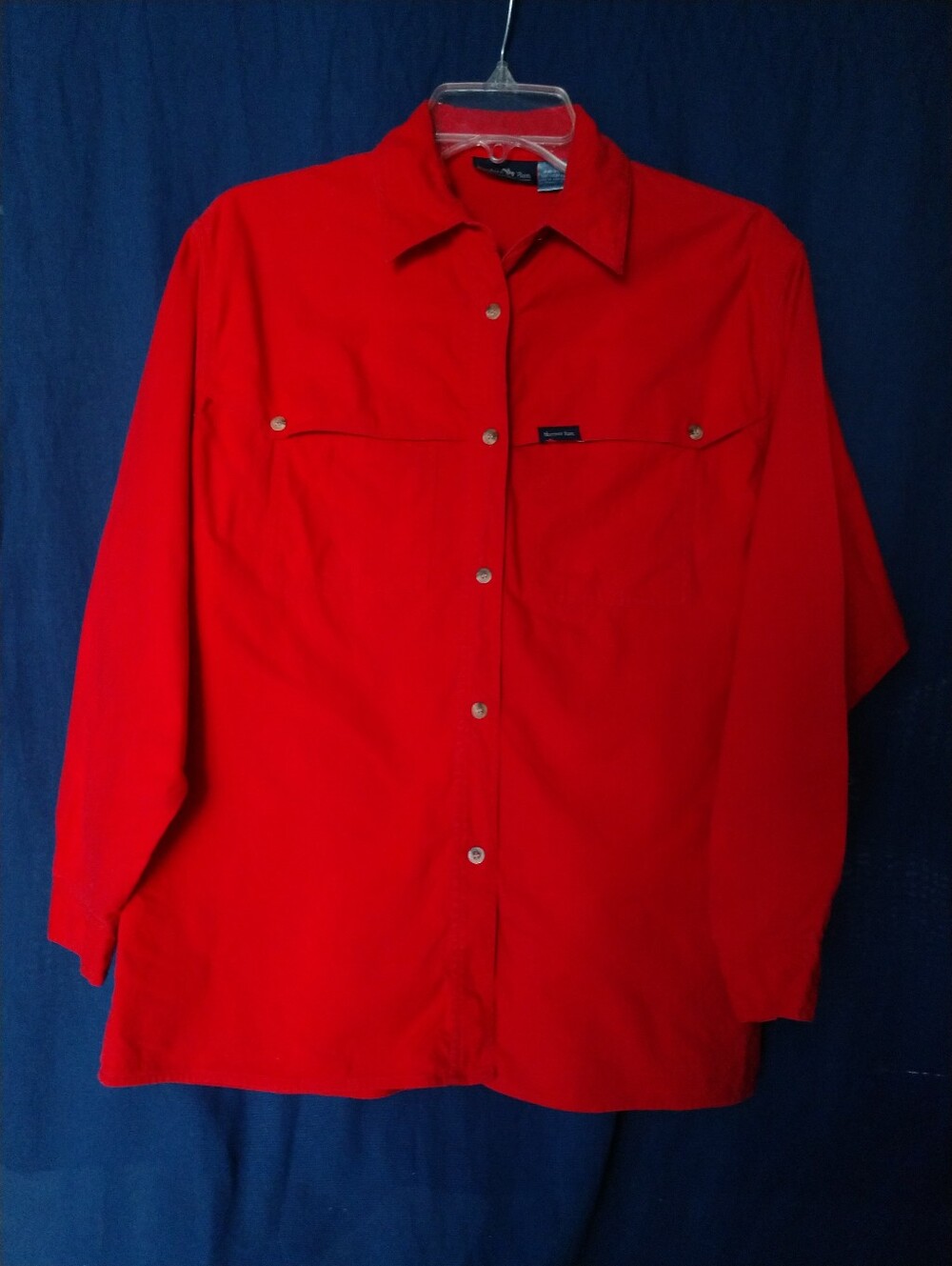 Hunters Run Vintage Women's Shirt Red Long Sleeve Pockets Size Medium Chest 38"
